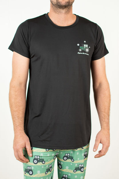 Green Tractor Christmas Adult Pajama Shirt