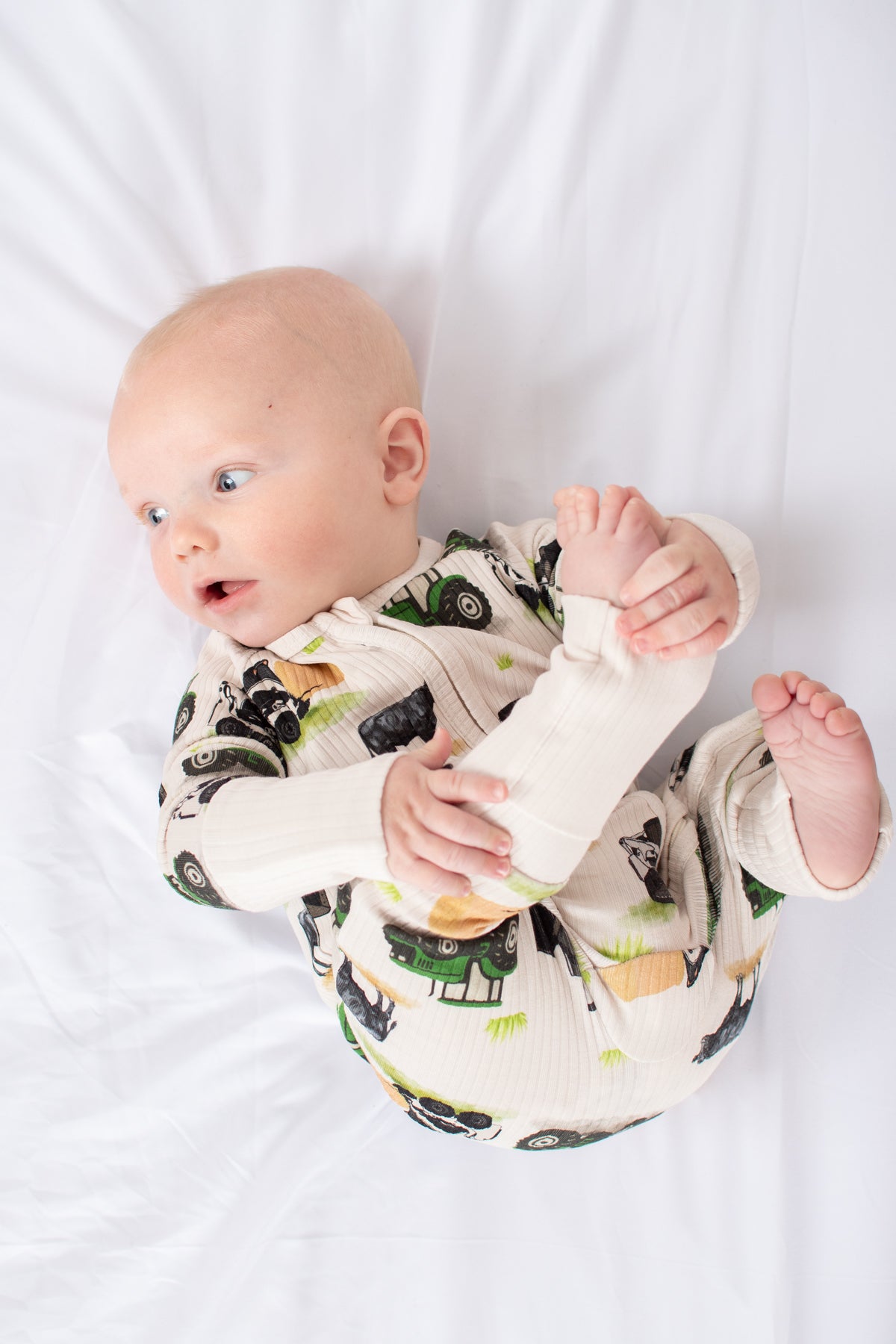 Green Tractor Farm Kid Baby Ribbed Cotton Zippy