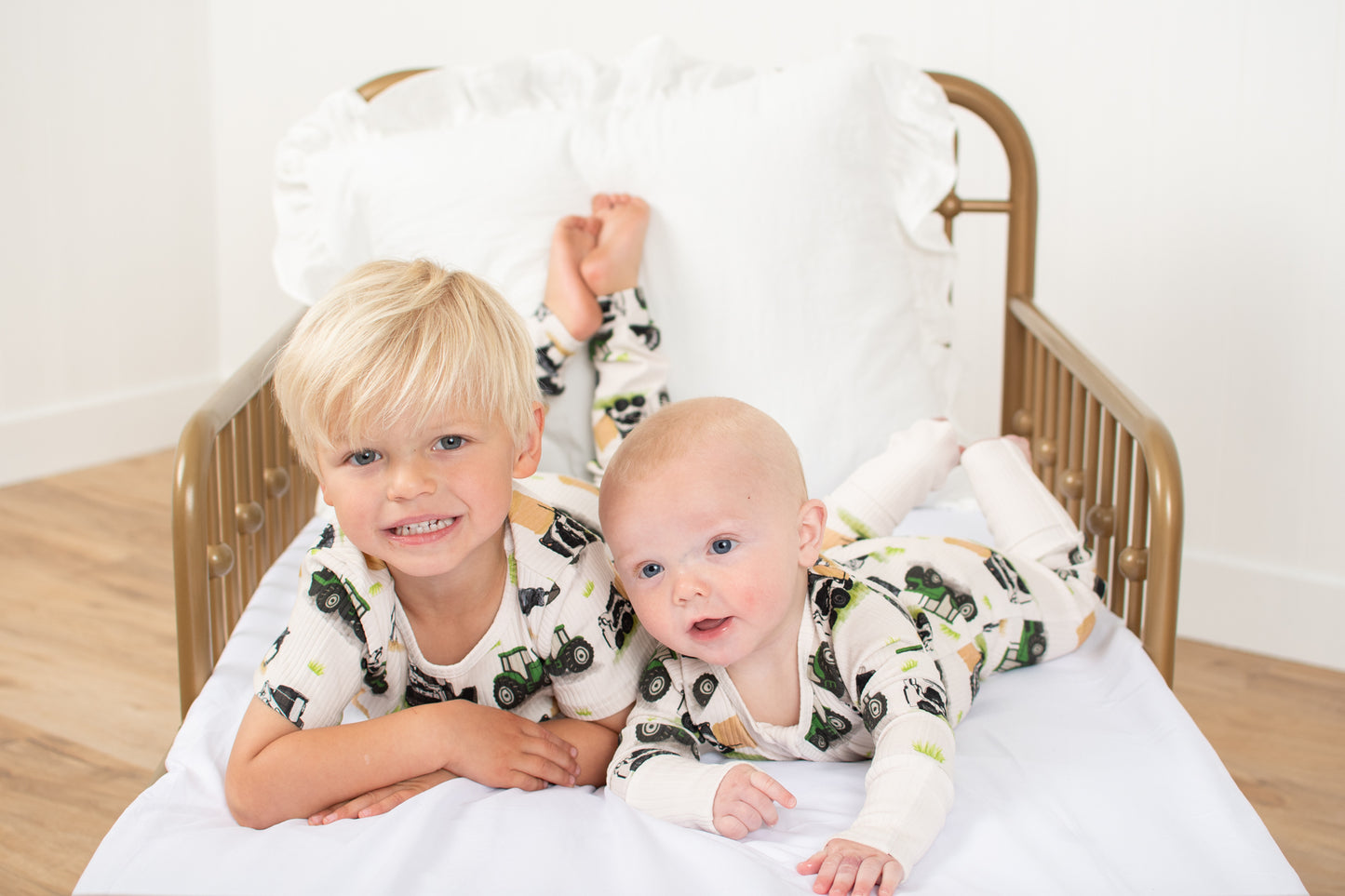 Green Tractor Farm Kid Toddler/Youth Ribbed Cotton Pajama Set