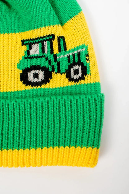 Green Tractor Knit Pom Beanie - Youth
