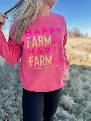 Happy Farm Wife/Life Pink Crewneck