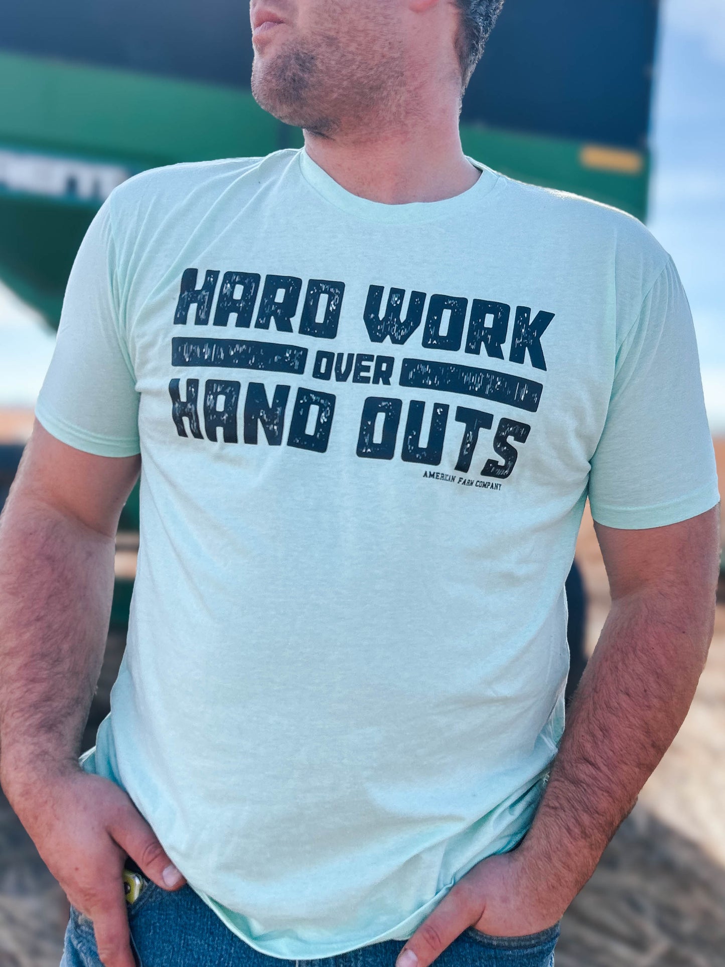 ‘Hard Work Over Hand Outs’ Essentials Tee - Mint