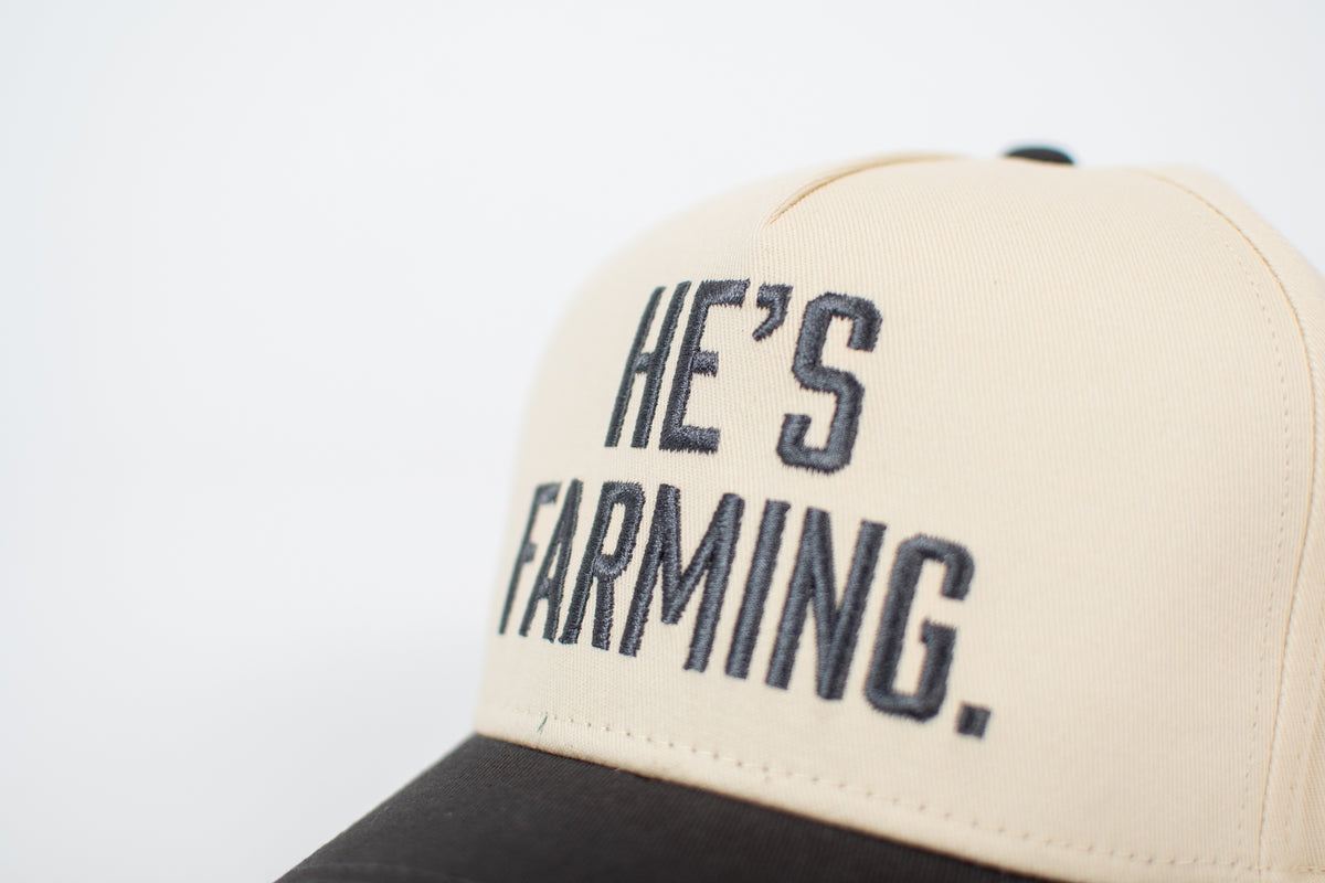'HE'S FARMING' Embroidered Trucker Hat - Dark Gray
