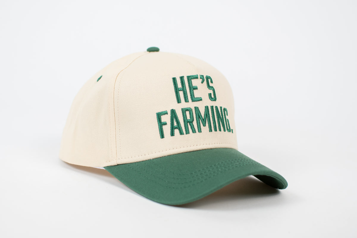 'HE'S FARMING' Embroidered Trucker Hat - Green