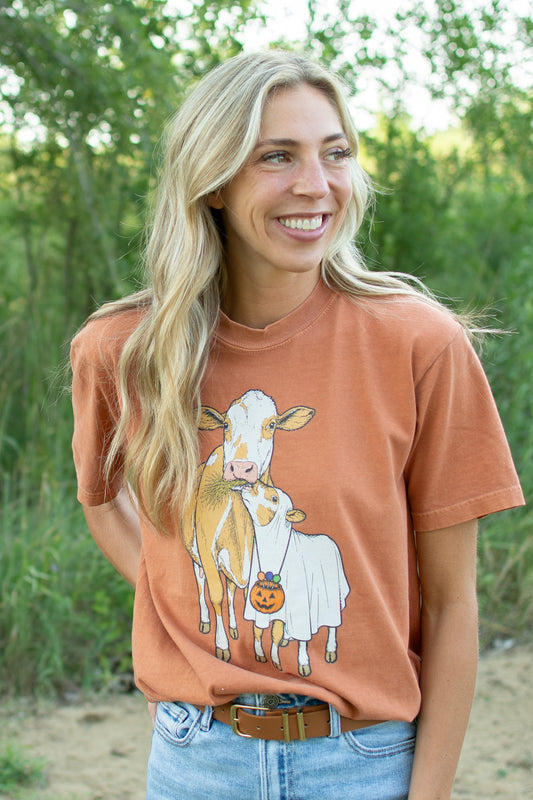 Halloween Mama Moo & Little Boo Adult T-Shirt