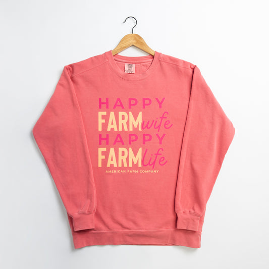 Happy Farm Wife/Life Pink Crewneck