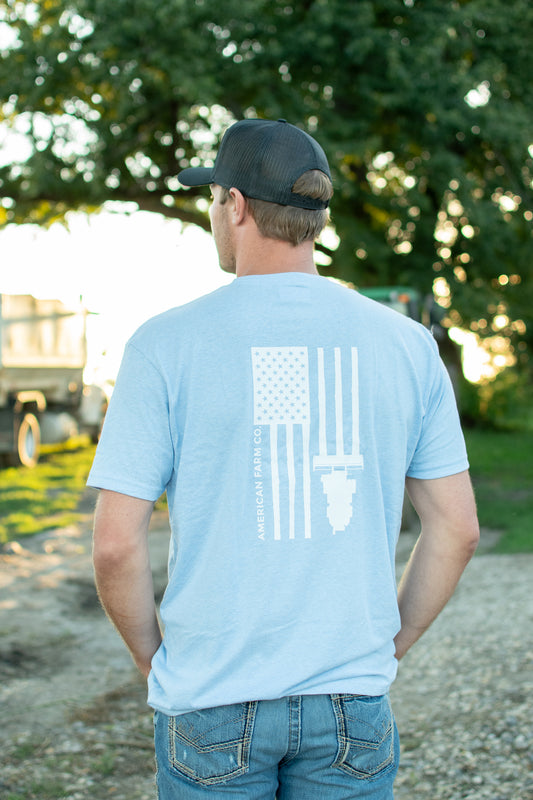 Harvest Flag Essentials Heather Blue Tee