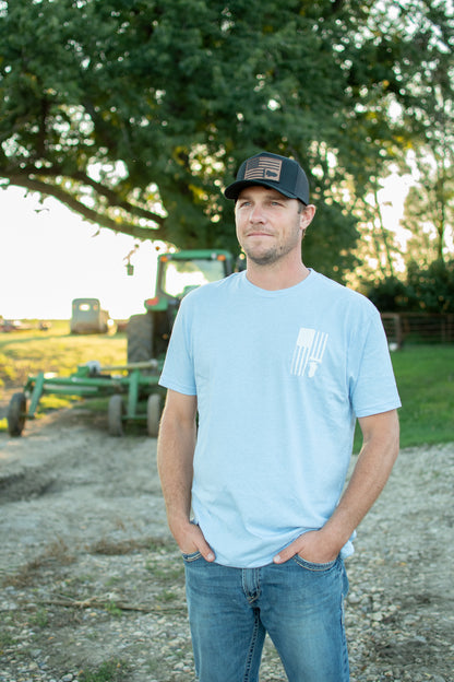 Harvest Flag Essentials Heather Blue Tee