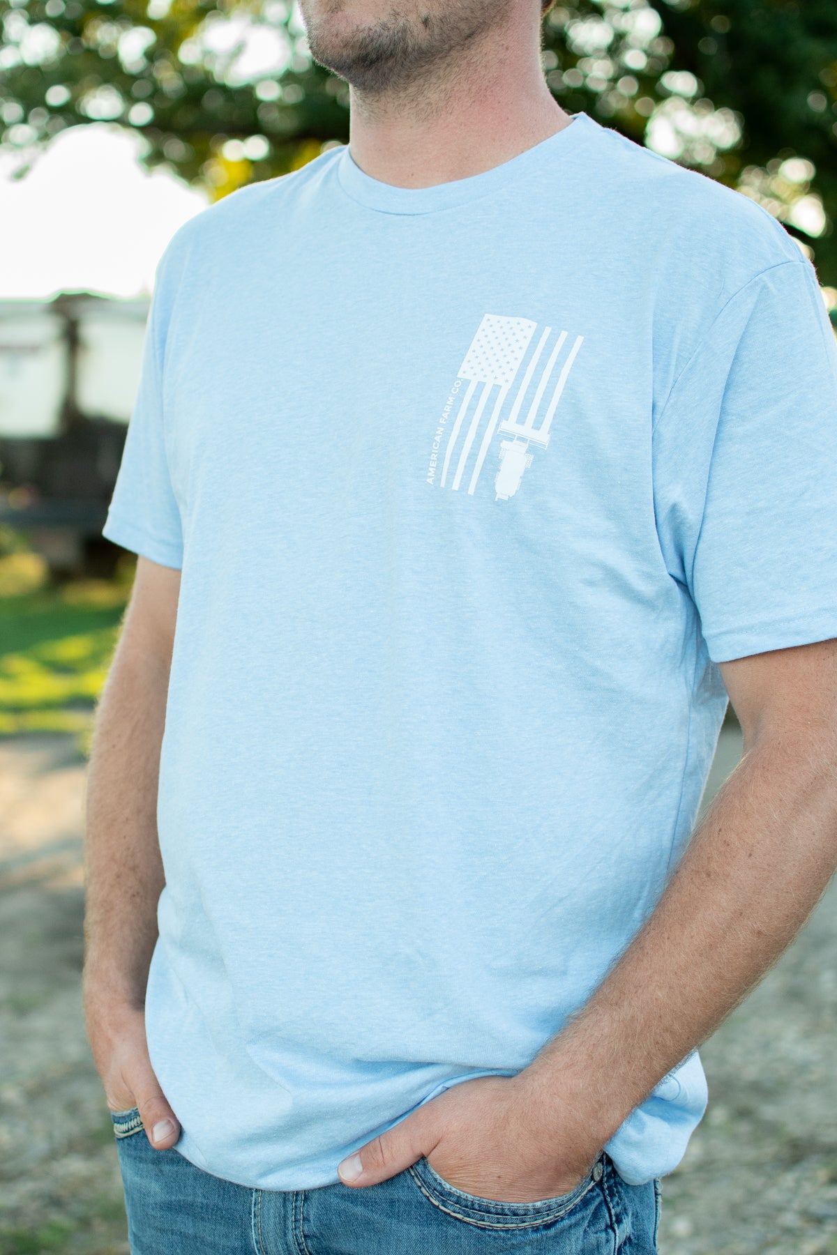 Harvest Flag Essentials Heather Blue Tee