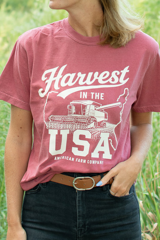 'Harvest in the USA' Adult T-Shirt - Crimson