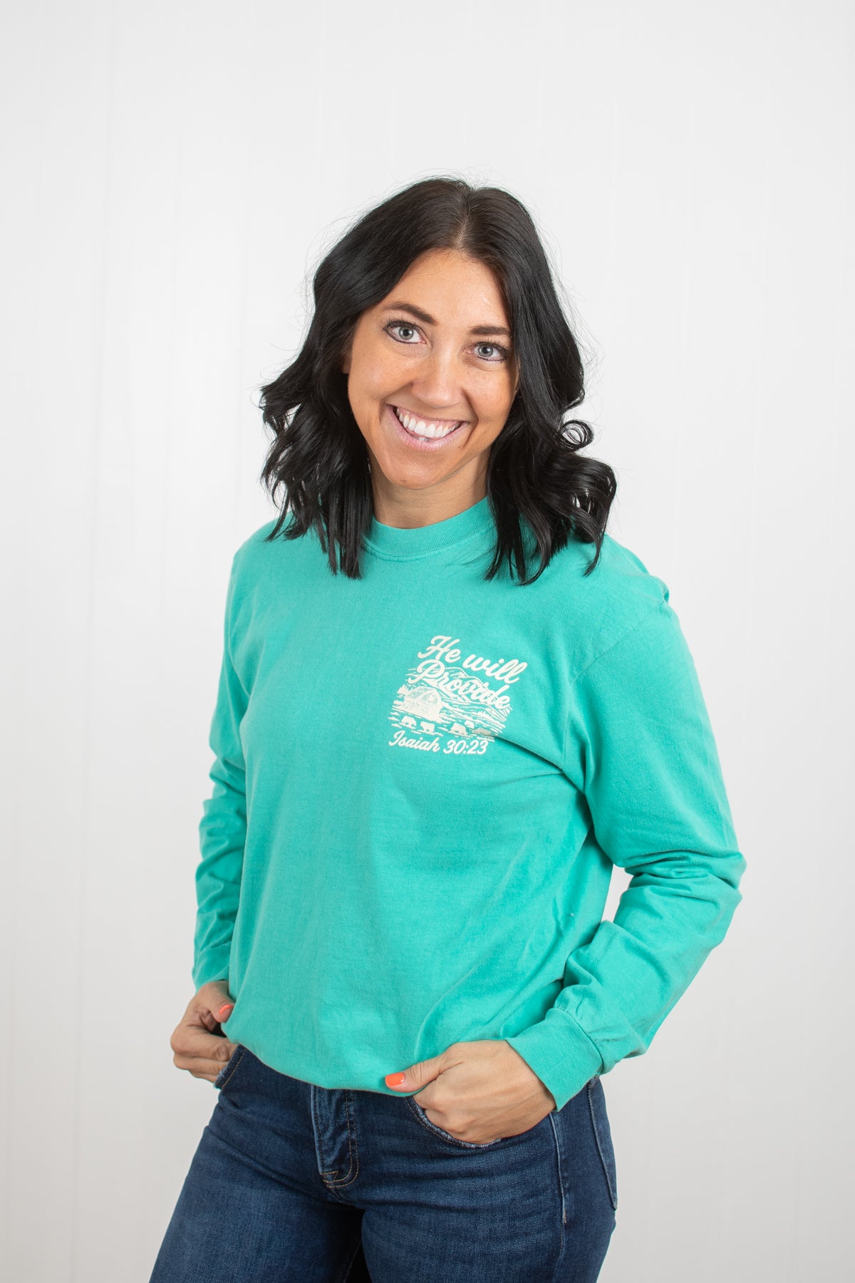 He Will Provide' Isaiah 30:23 Green Long Sleeve