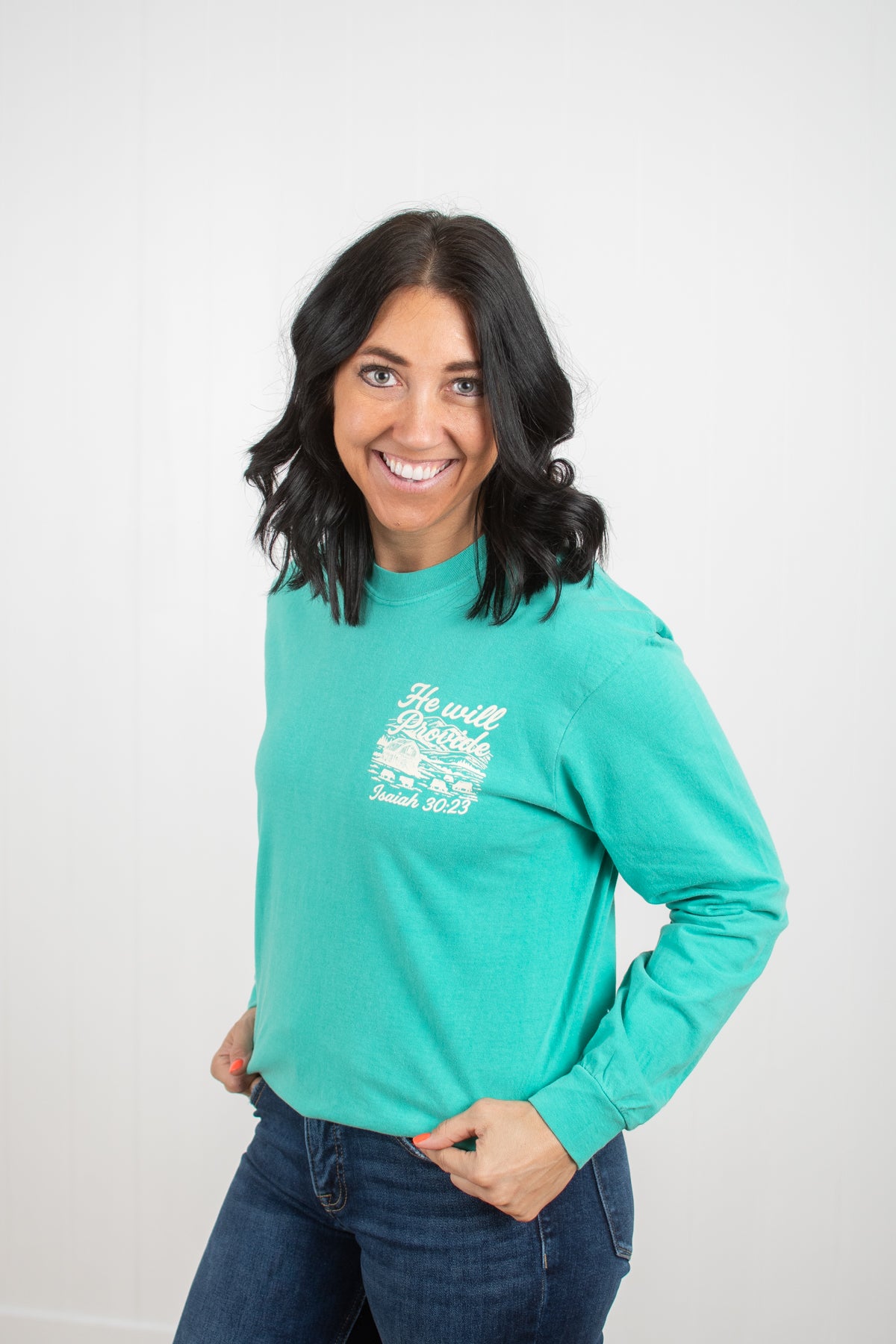 He Will Provide' Isaiah 30:23 Green Long Sleeve