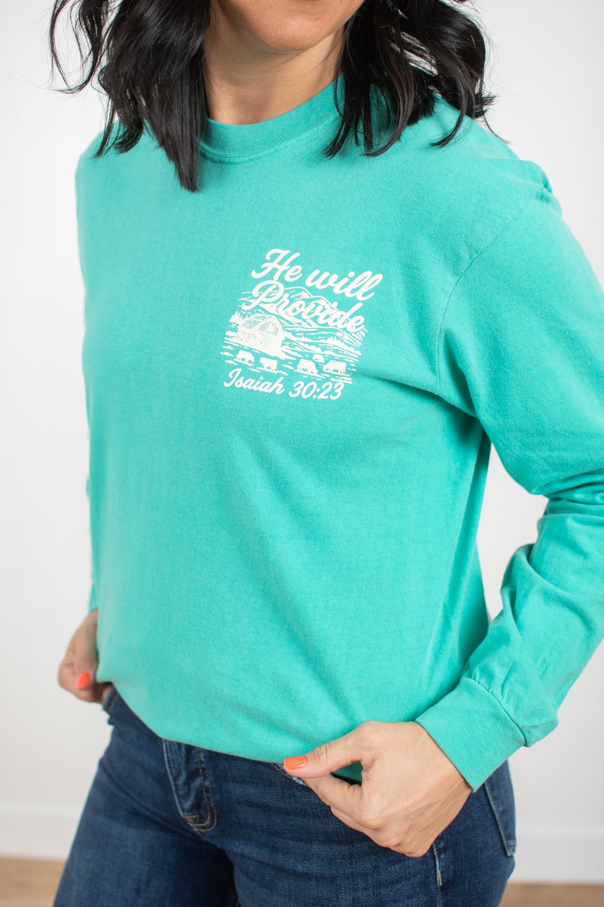 He Will Provide' Isaiah 30:23 Green Long Sleeve