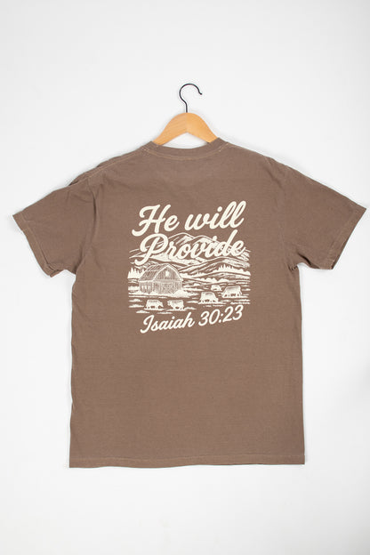 'He Will Provide' Isaiah 30:23 Brown Tee