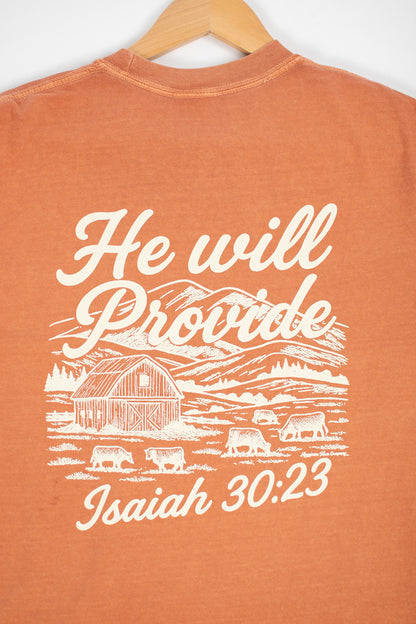 'He Will Provide' Isaiah 30:23 Rust Long Sleeve
