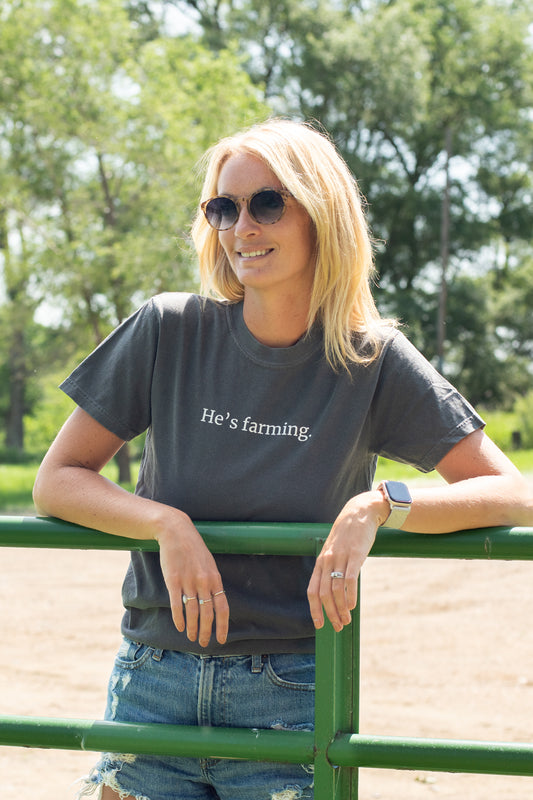 'He's Farming.' Charcoal Tee