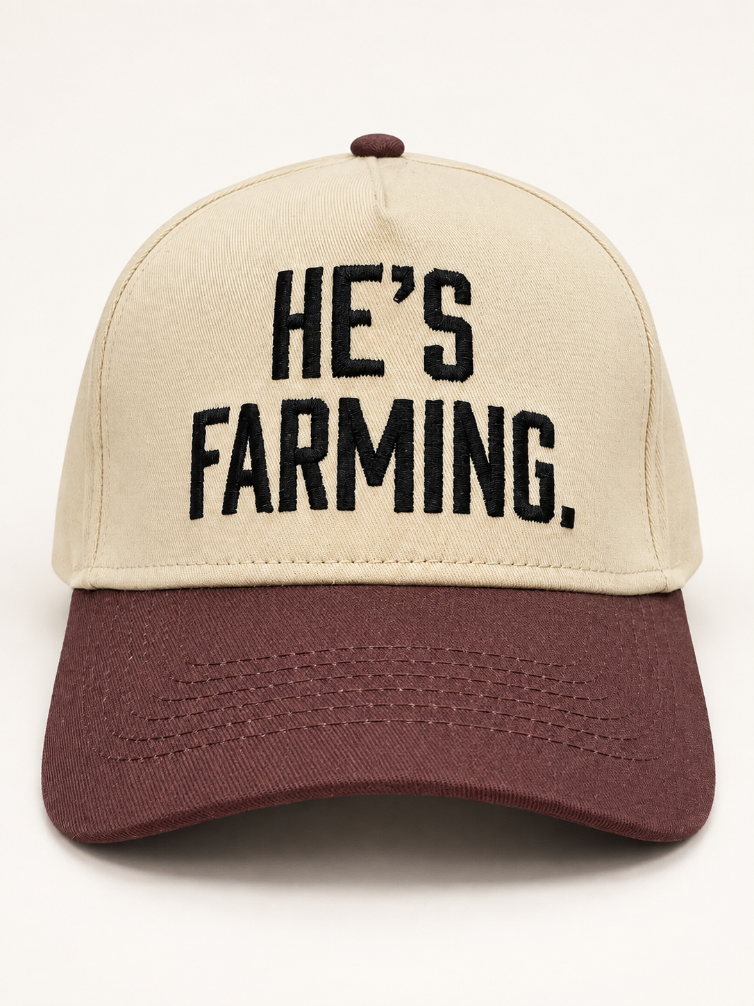 'He's Farming' Embroidered Trucker Hat - Black/Brown