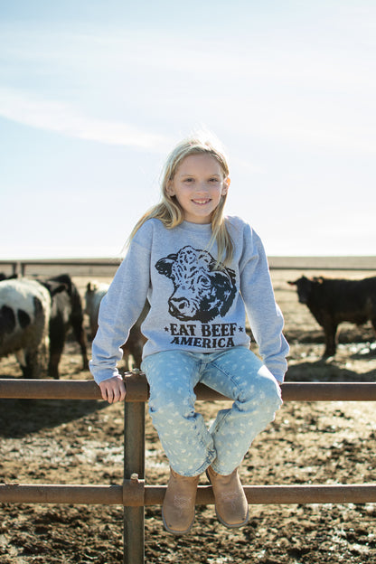 Hereford 'Eat Beef America' Grey Toddler/Youth Crewneck