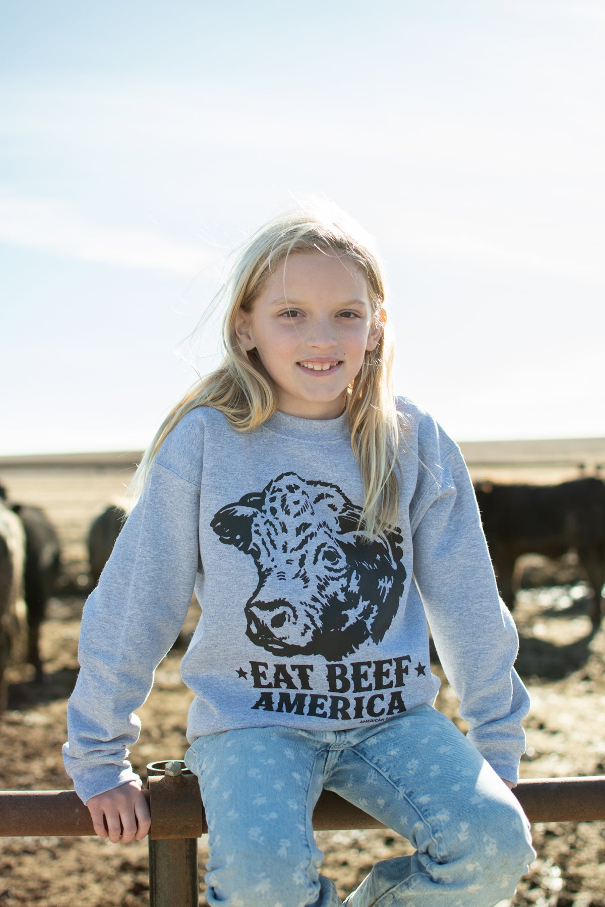 Hereford 'Eat Beef America' Grey Toddler/Youth Crewneck