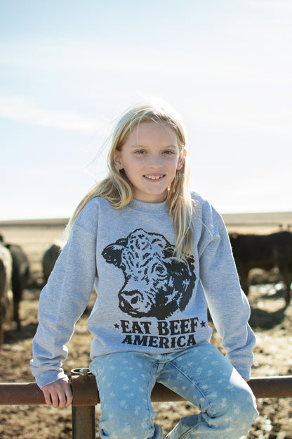 Hereford 'Eat Beef America' Grey Toddler/Youth Crewneck