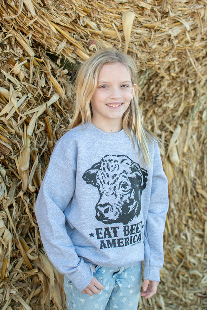 Hereford 'Eat Beef America' Grey Toddler/Youth Crewneck