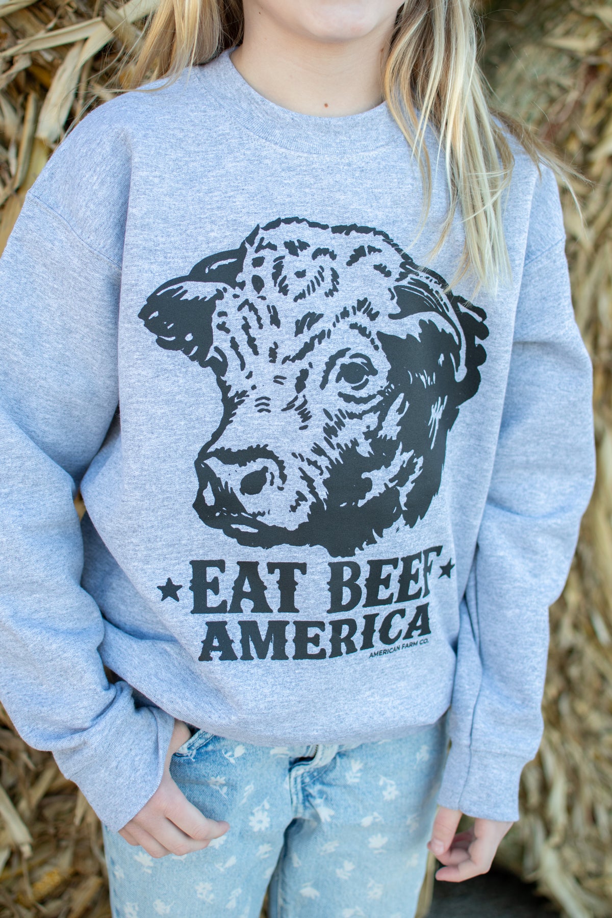 Hereford 'Eat Beef America' Grey Toddler/Youth Crewneck