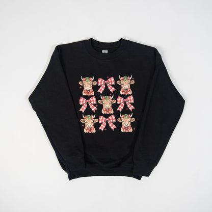 Highland Cow & Bows Youth Black Crewneck - American Farm Company