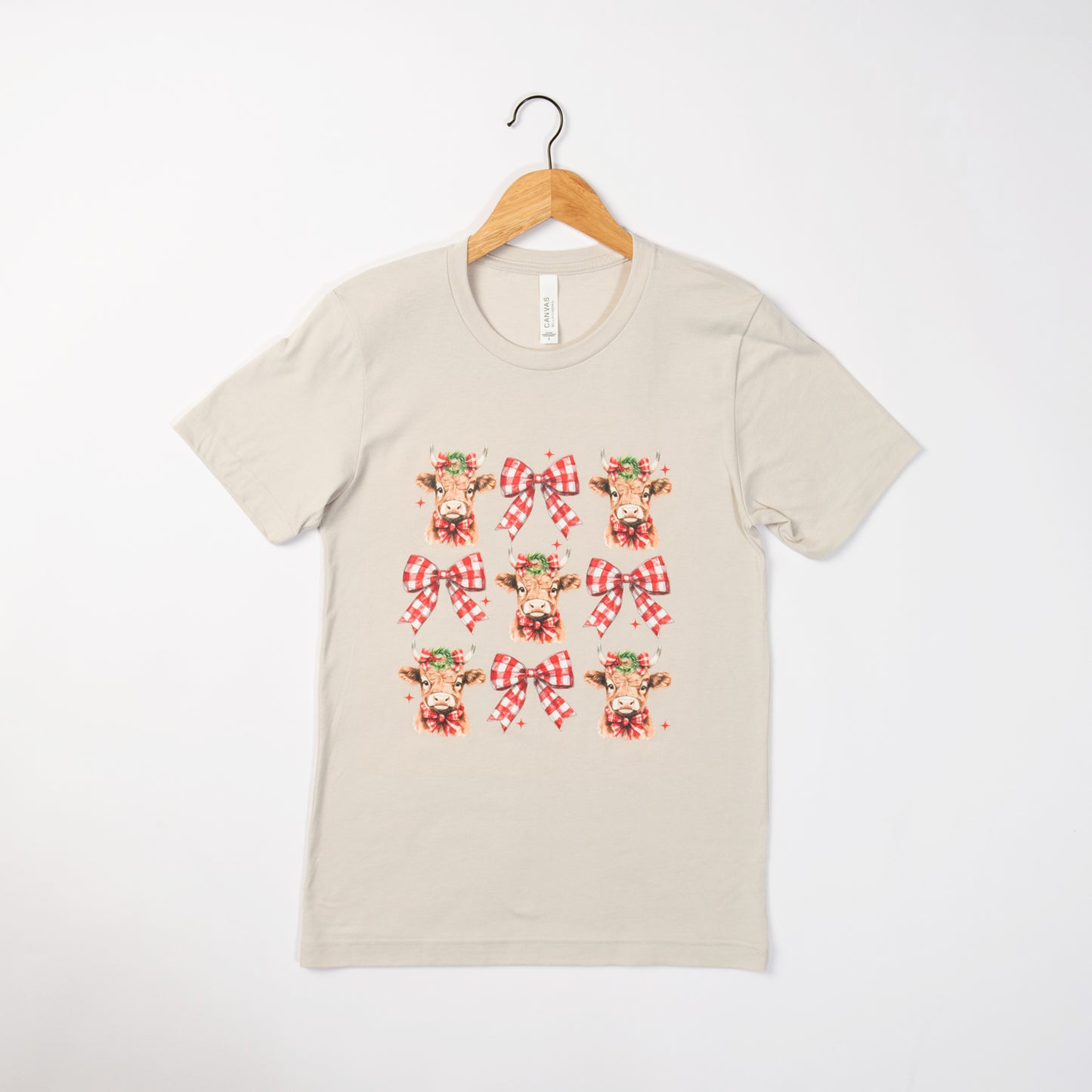 Highland Cow & Bows Tan Tee - American Farm Company