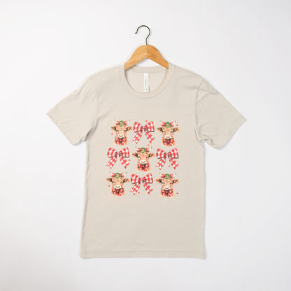 Highland Cow & Bows Tan Tee - American Farm Company