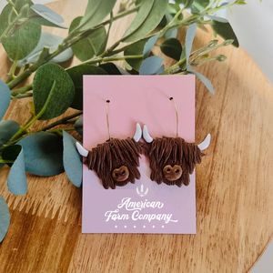 Highland Cow Clay Hoop Earrings