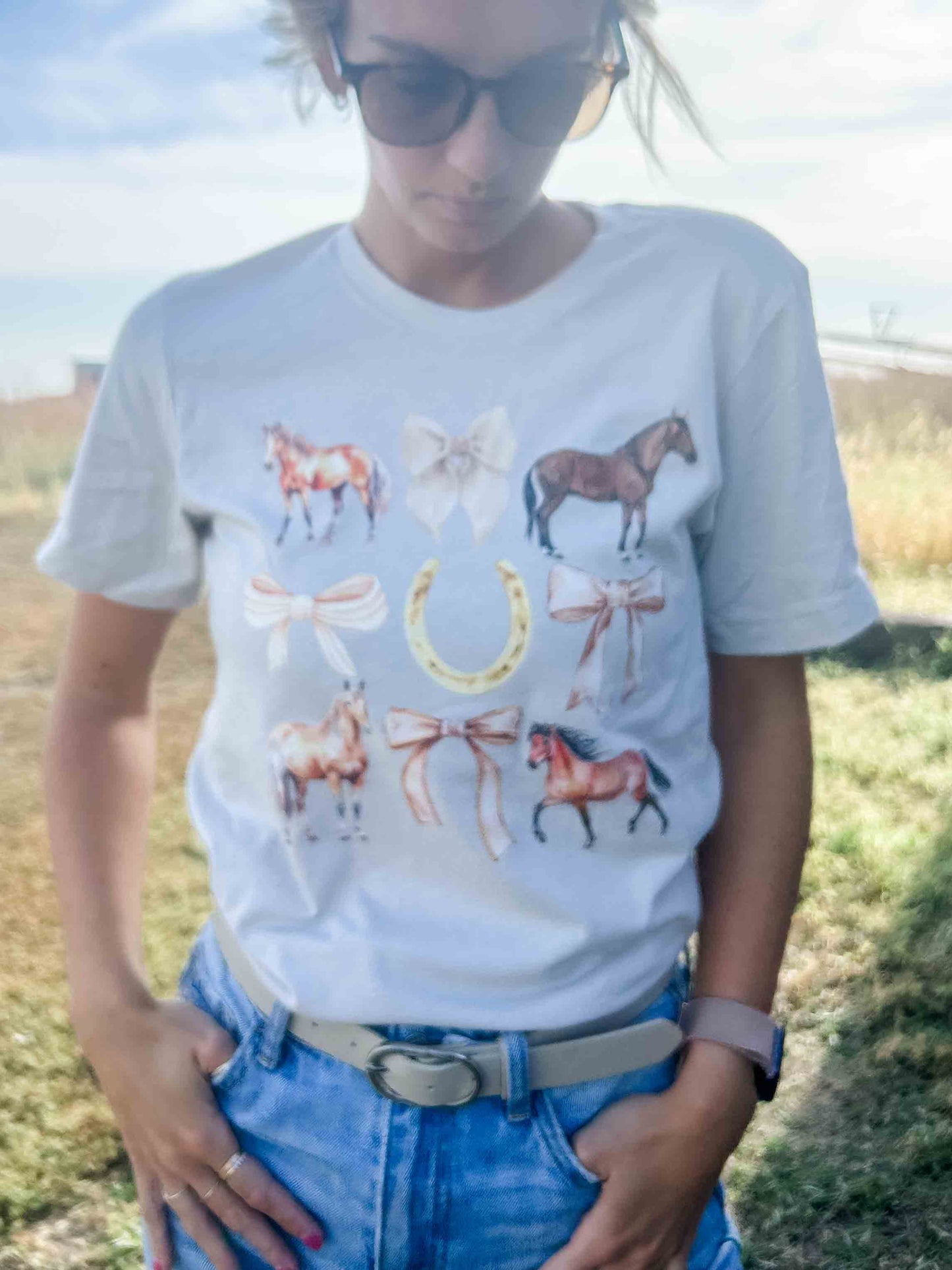 Horses & Bows Cream Tee - American Farm Company