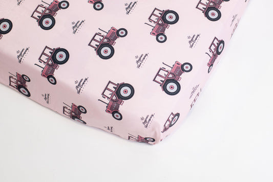 Pink Tractor Crib Sheet - American Farm Company