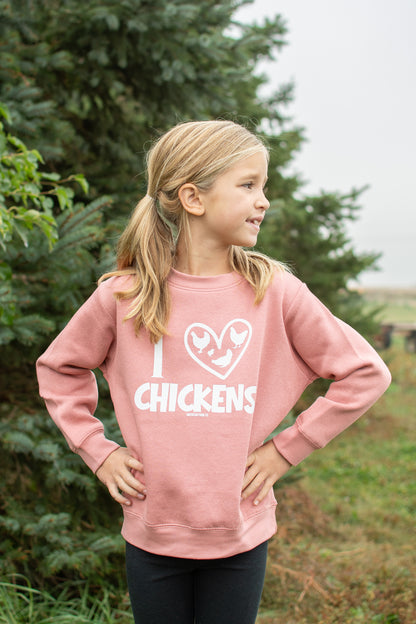 'I ♥ Chickens’ Pink Toddler/Youth Crewneck