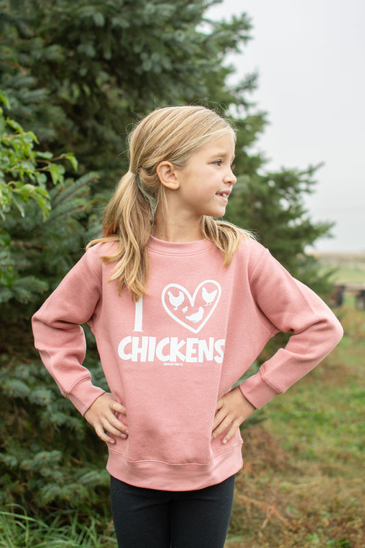 'I ♥ Chickens’ Pink Toddler/Youth Crewneck