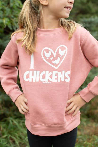 'I ♥ Chickens’ Pink Toddler/Youth Crewneck