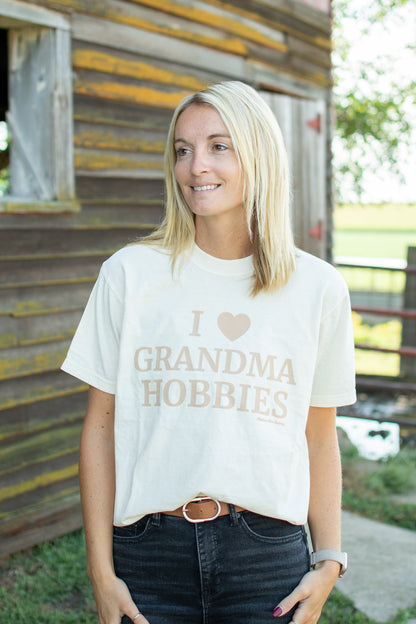 I 🖤 Grandma Hobbies Adult T-Shirt - Ivory