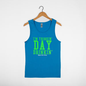 ‘I’m Thinkin’ Day Drinkin’ Neon Blue Tank Top