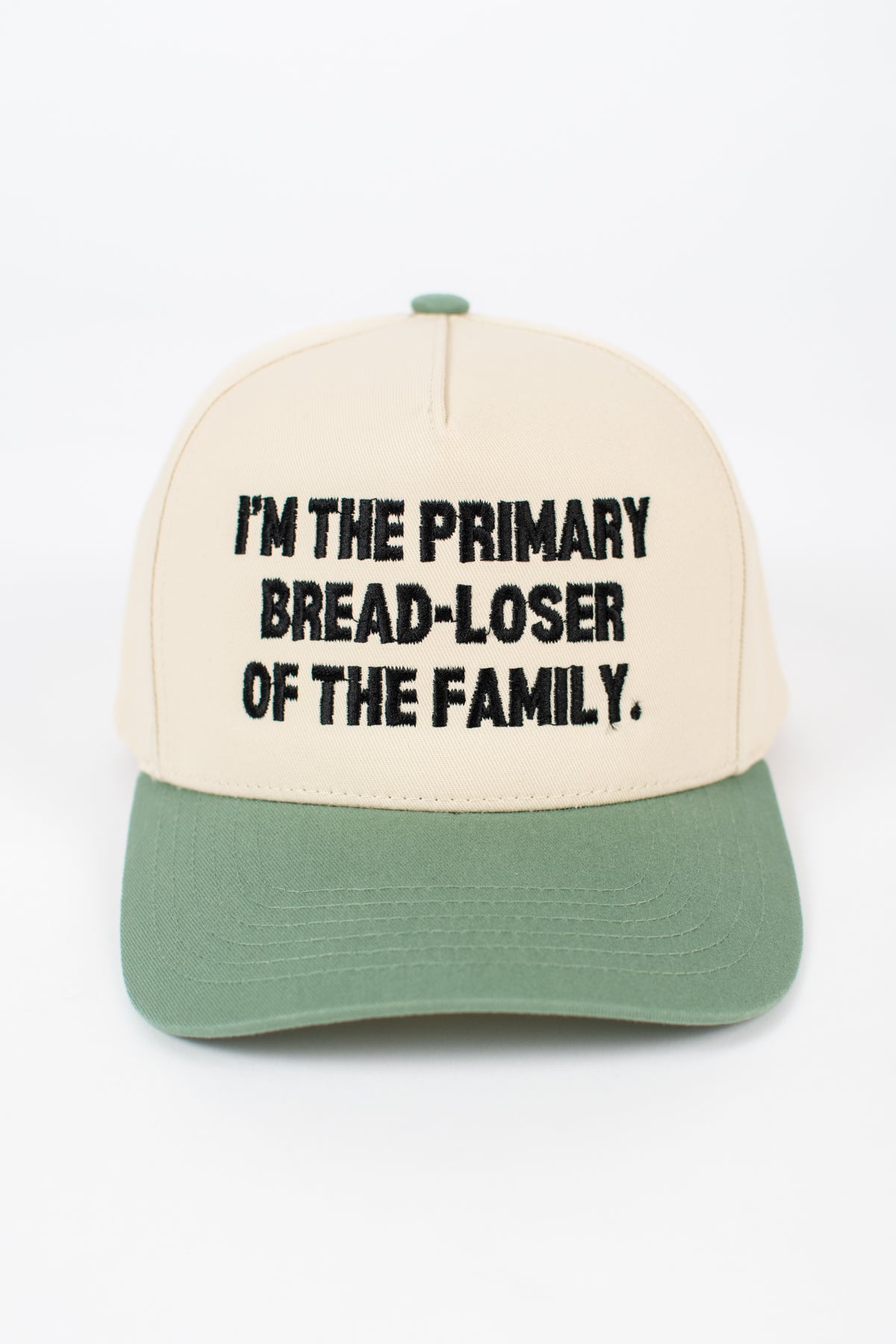 'I'm the Primary Bread-Loser of the Family.' Sage Embroidered Trucker Hat