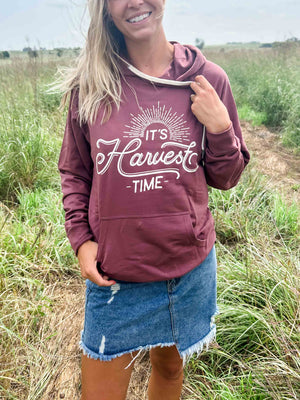 ‘It’s Harvest Time’ Maroon Hoodie - American Farm Company