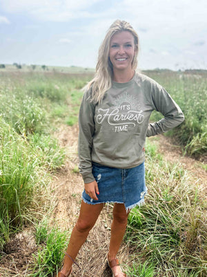 ‘It’s Harvest Time’ Olive Crewneck - American Farm Company