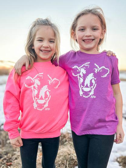 'Watercolor Cow' Purple Tee - Youth