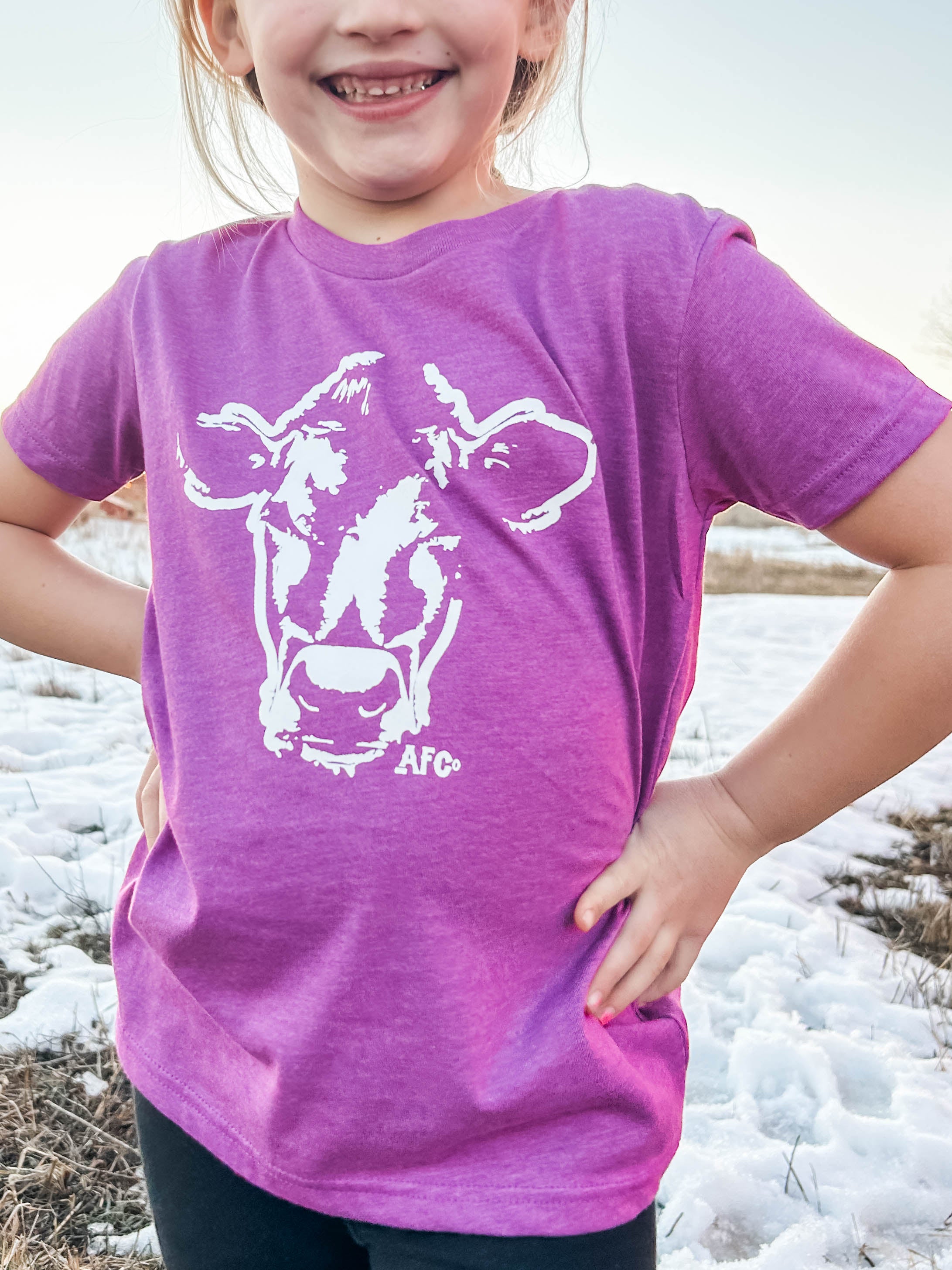 'Watercolor Cow' Purple Tee - Youth