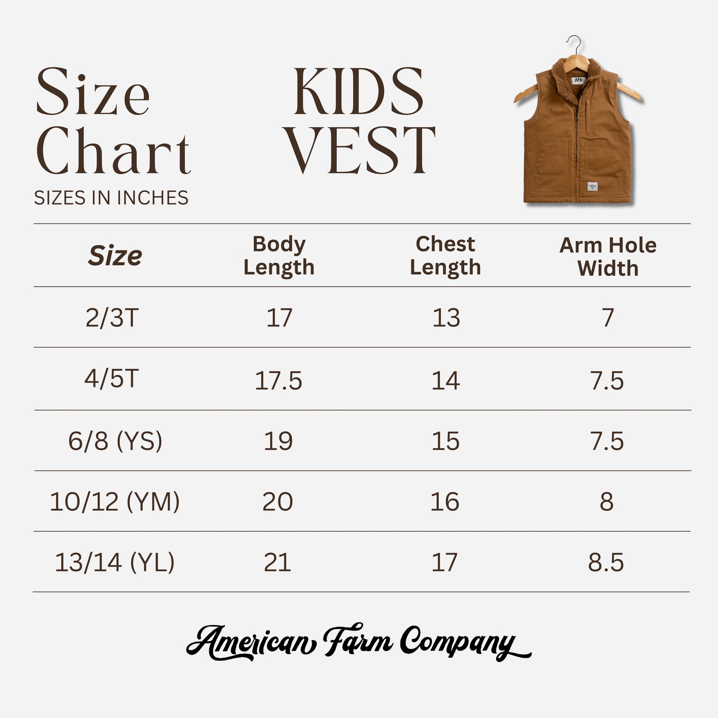 AFC Sherpa Lined Brown Vest - Toddler/Youth
