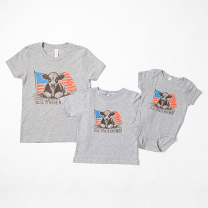 Patriotic Calf 'Red, White, & Moo' Baby Onesie
