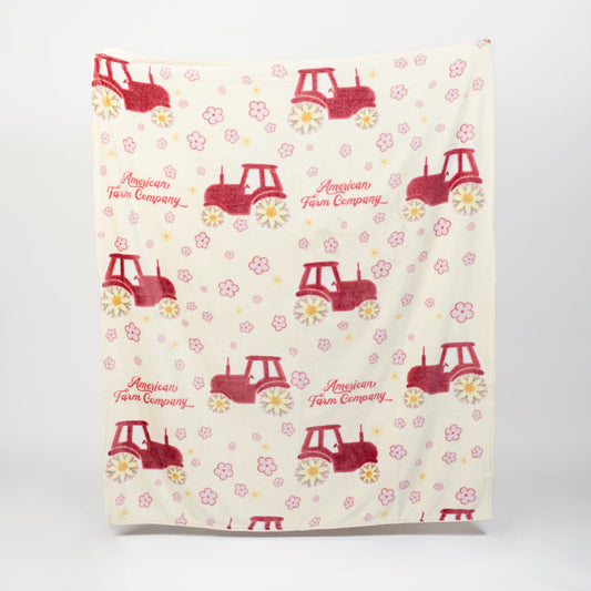 Floral Tractor Plush Blanket