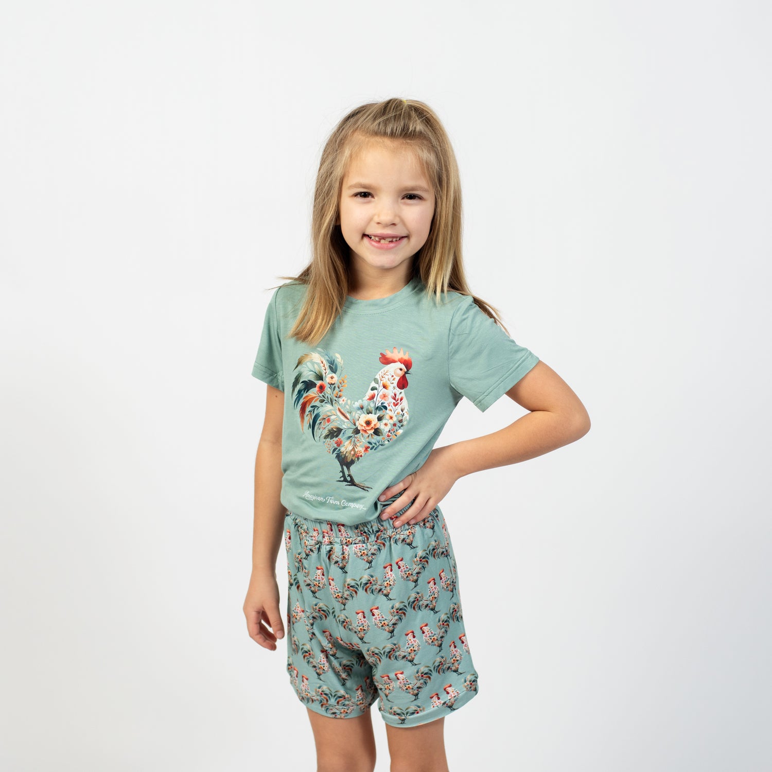 Floral Chicken Toddler/Youth Bamboo Pajama Set - American Farm Company
