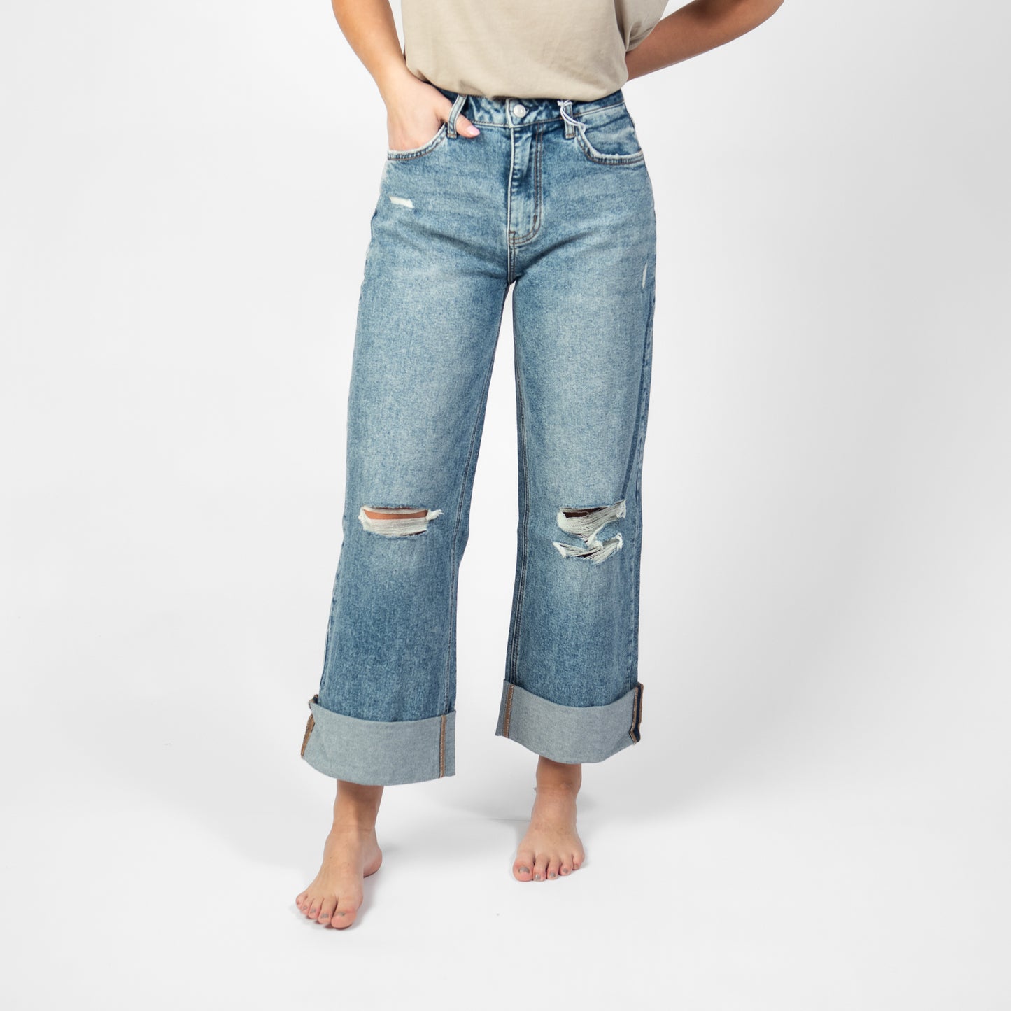 LOVERVET: Super High Baggy Wide w/ Cuff Jeans