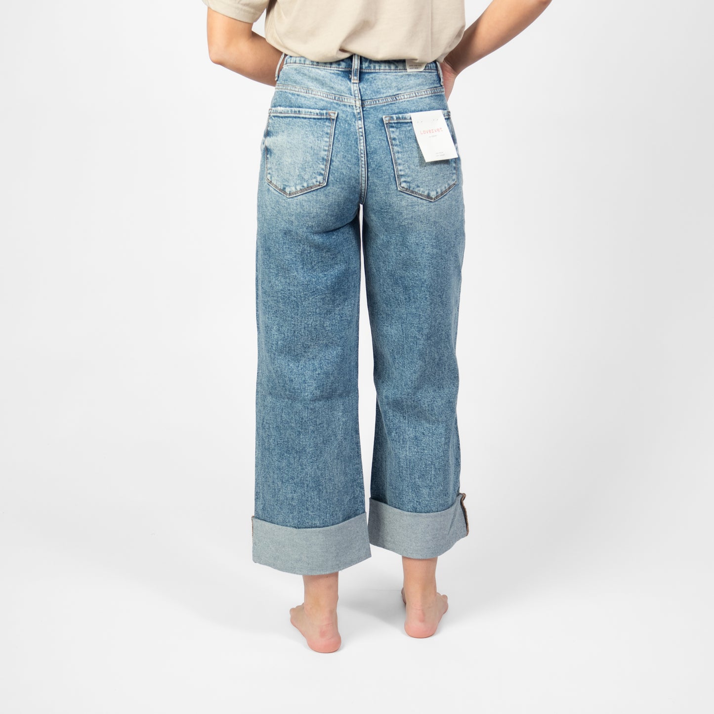 LOVERVET: Super High Baggy Wide w/ Cuff Jeans