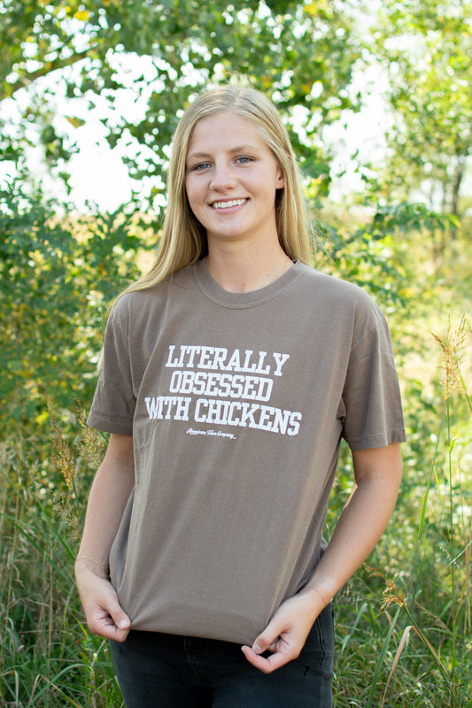 'Literally Obsessed with Chickens' Brown Tee