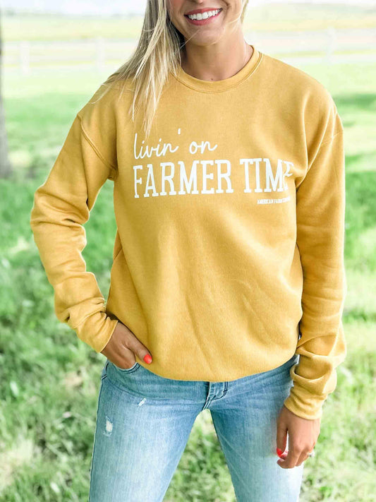Livin’ on Farmer Time Mustard Crewneck - American Farm Company